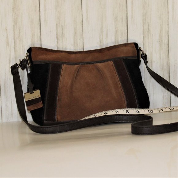 Tignanello Brown and Black Suede Cross-body Bag - Picture 1 of 11